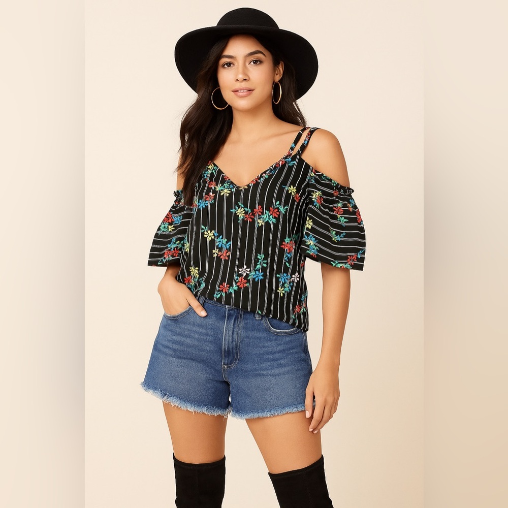 Sienna Sky Black Floral Cold Shoulder Blouse